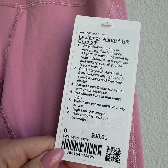 NWT Lululemon Align High Rise Crop 23" Pink Tide Size 0 XS LINED - Picture 5 of 6